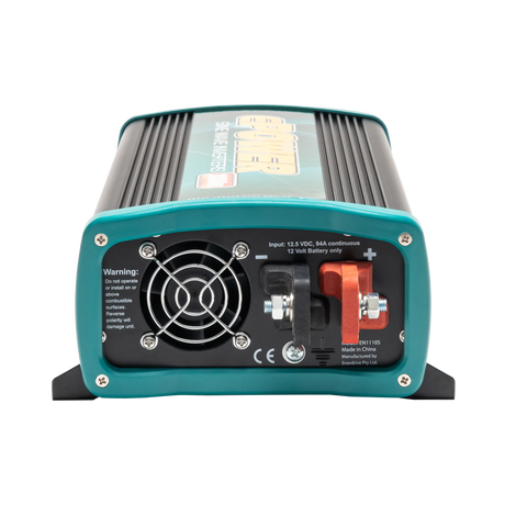 Enerdrive 1000W 12V ePOWER inverter rear view with a cooling fan and positive and negative battery terminals.