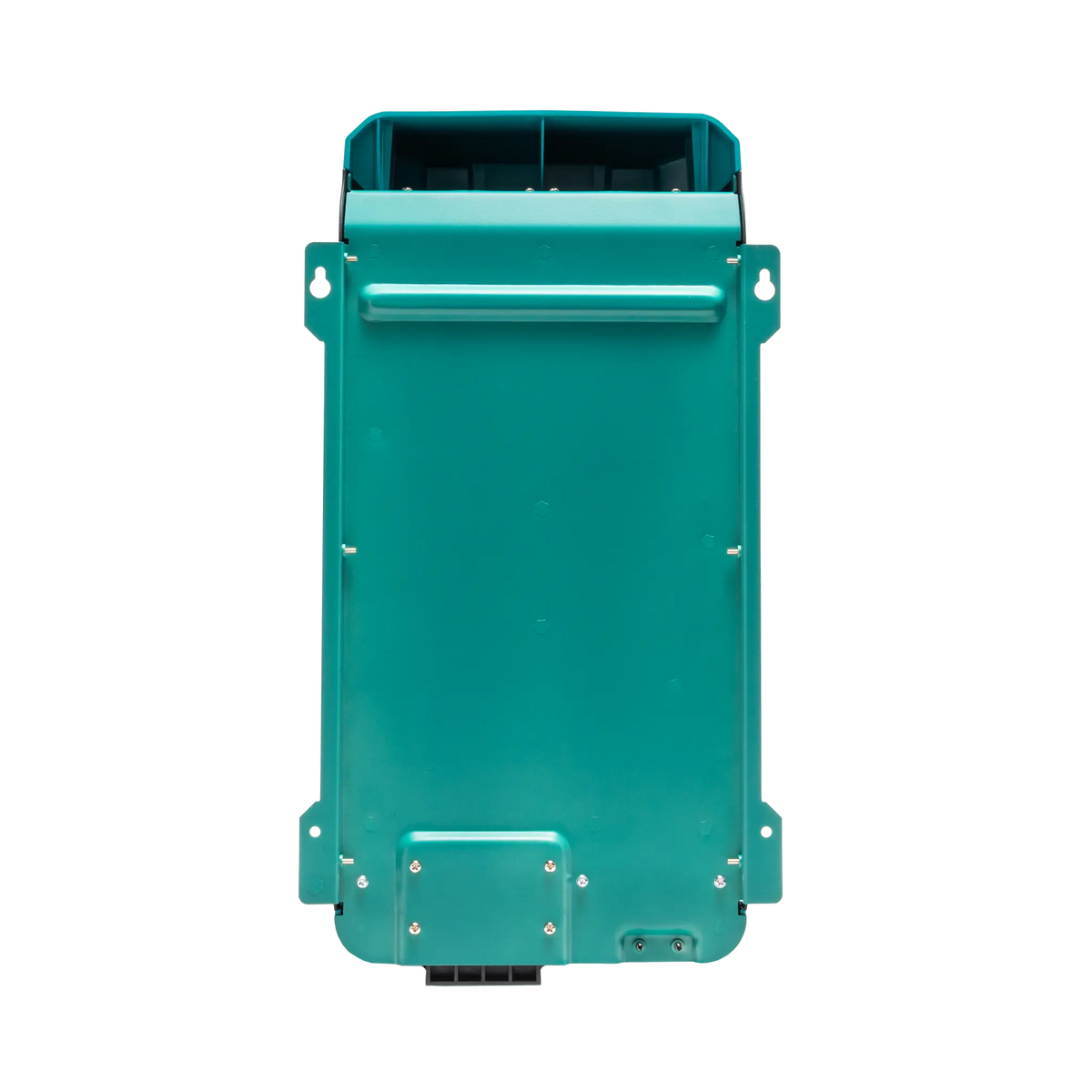 Enerdrive 100A 12V ePOWER battery charger rear view with a green metal backplate and mounting slots.