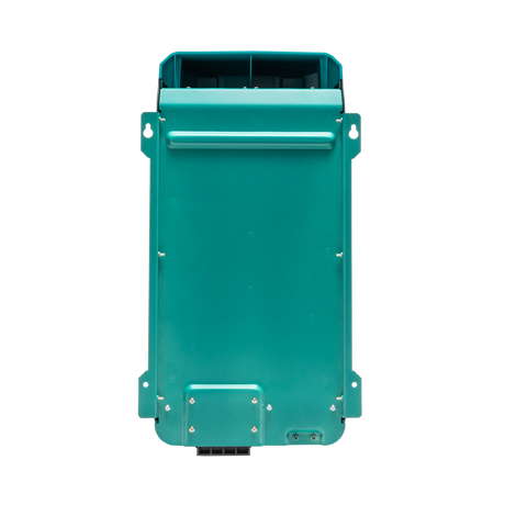 Enerdrive 100A 12V ePOWER battery charger rear view with a green metal backplate and mounting slots.
