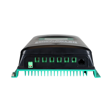 Enerdrive 10A 12/24V MPPT solar controller bottom view with connection terminals, a data port and cooling fins.