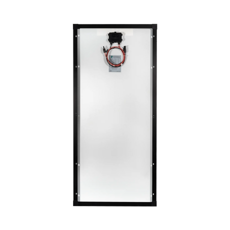 Enerdrive 190W 12V solar panel rear view with a white backing, junction box and positive and negative leads.
