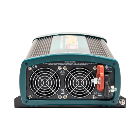 Enerdrive 2000W ePOWER inverter with AC transfer, twin rear fans and positive and negative terminals.