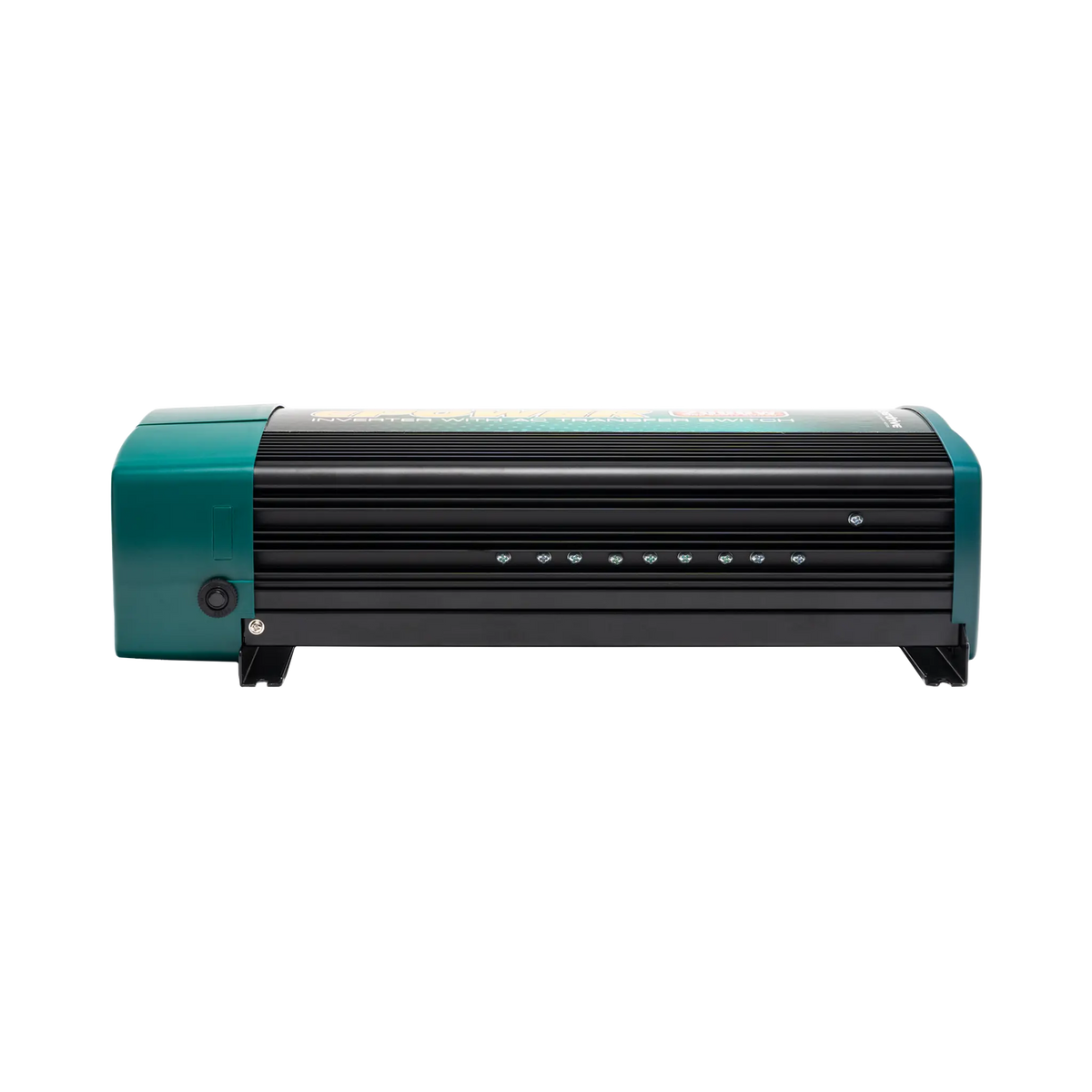 Enerdrive 2000W ePOWER inverter with AC transfer in a side view, with a ribbed housing and mounting feet.