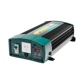 Enerdrive 2000W ePOWER inverter with AC transfer in a front right view, with a socket and safety switch visible.