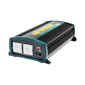 Enerdrive 2000W 12V ePOWER inverter in a front right view with twin AC sockets and a digital display.