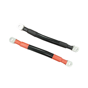 Enerdrive 200Ah parallel battery cable kit with positive and negative leads and ring terminals terminated on them.