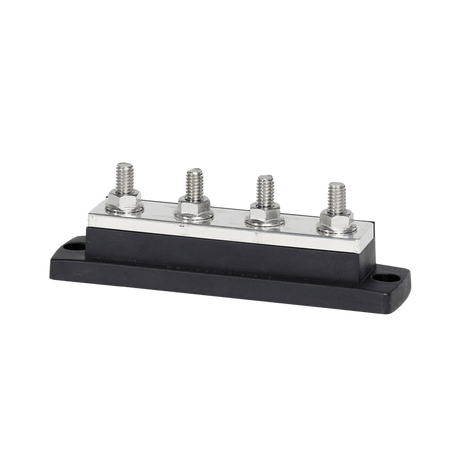 Enerdrive 250A 4-Terminal Busbar angled view with four threaded studs on a black mounting base.