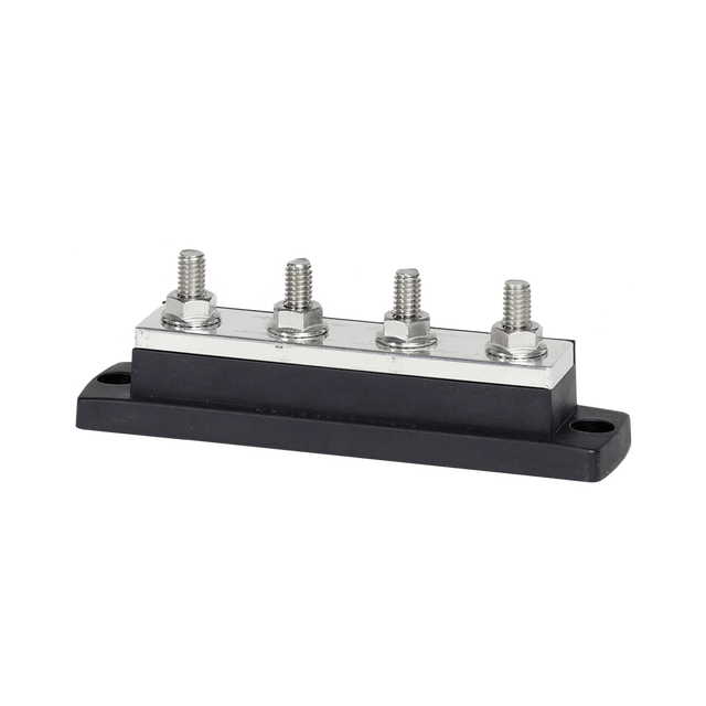 Enerdrive 250A 4-Terminal Busbar angled view with four threaded studs on a black mounting base.