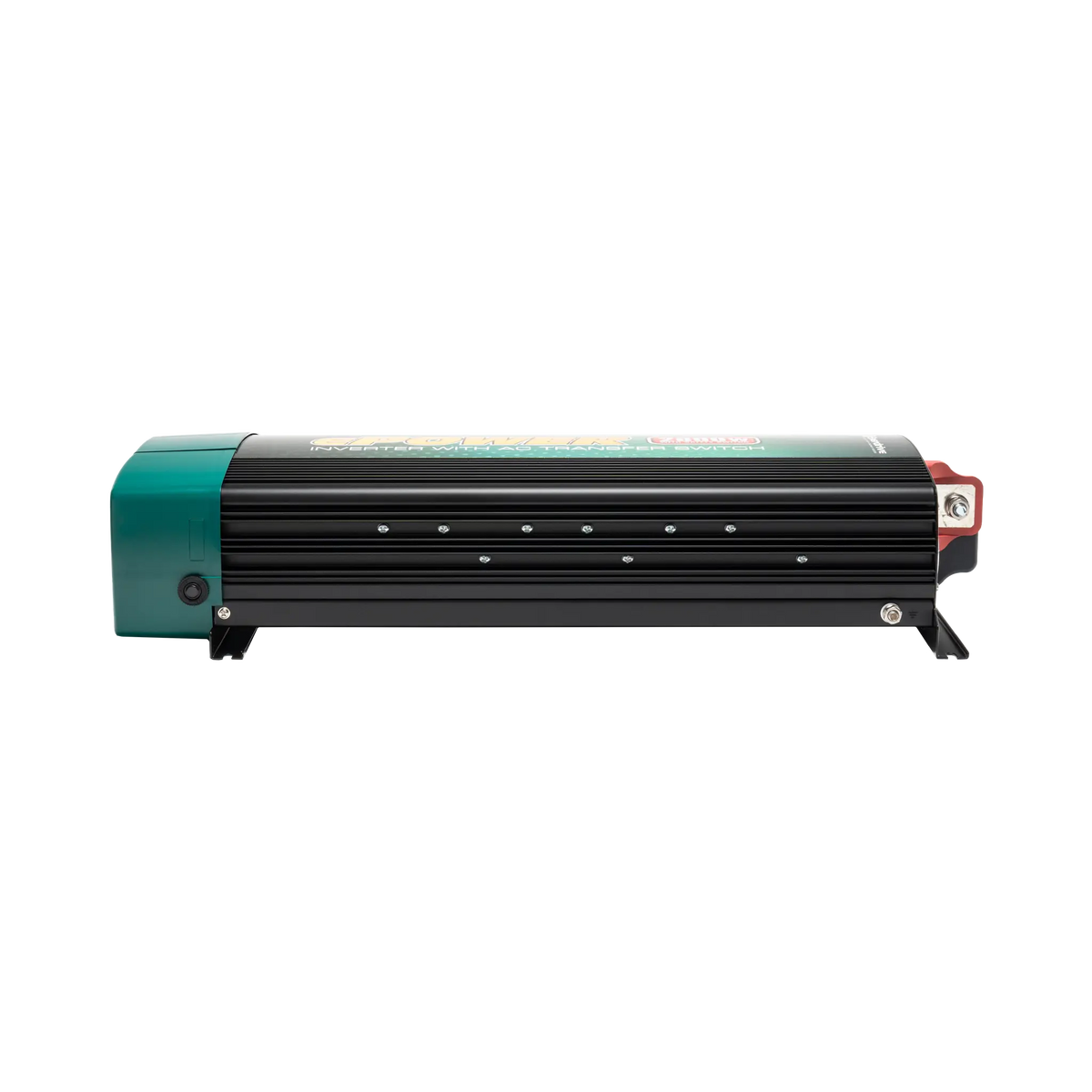 Enerdrive 2600W ePOWER inverter side view with a ribbed black housing, ventilation slots and mounting feet.
