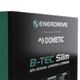 Enerdrive 300Ah 12V B-TEC Slim Metal Case Lithium Battery front corner label detail.