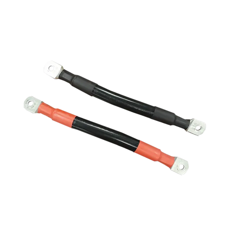 Enerdrive 300Ah parallel battery cable kit with positive and negative leads and ring terminals terminated on them.