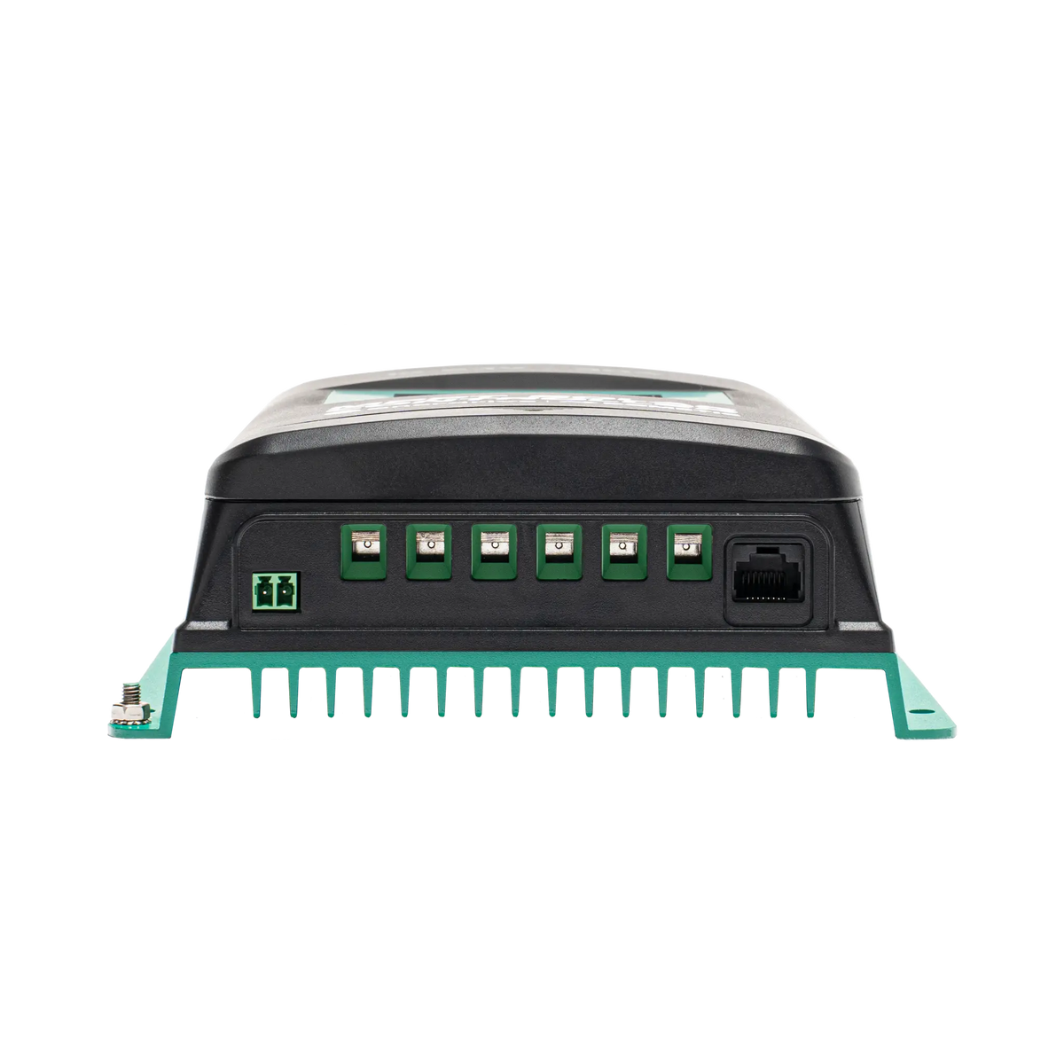 Enerdrive 40A 12/24V MPPT solar controller bottom view with six screw terminals, a data port and cooling fins.