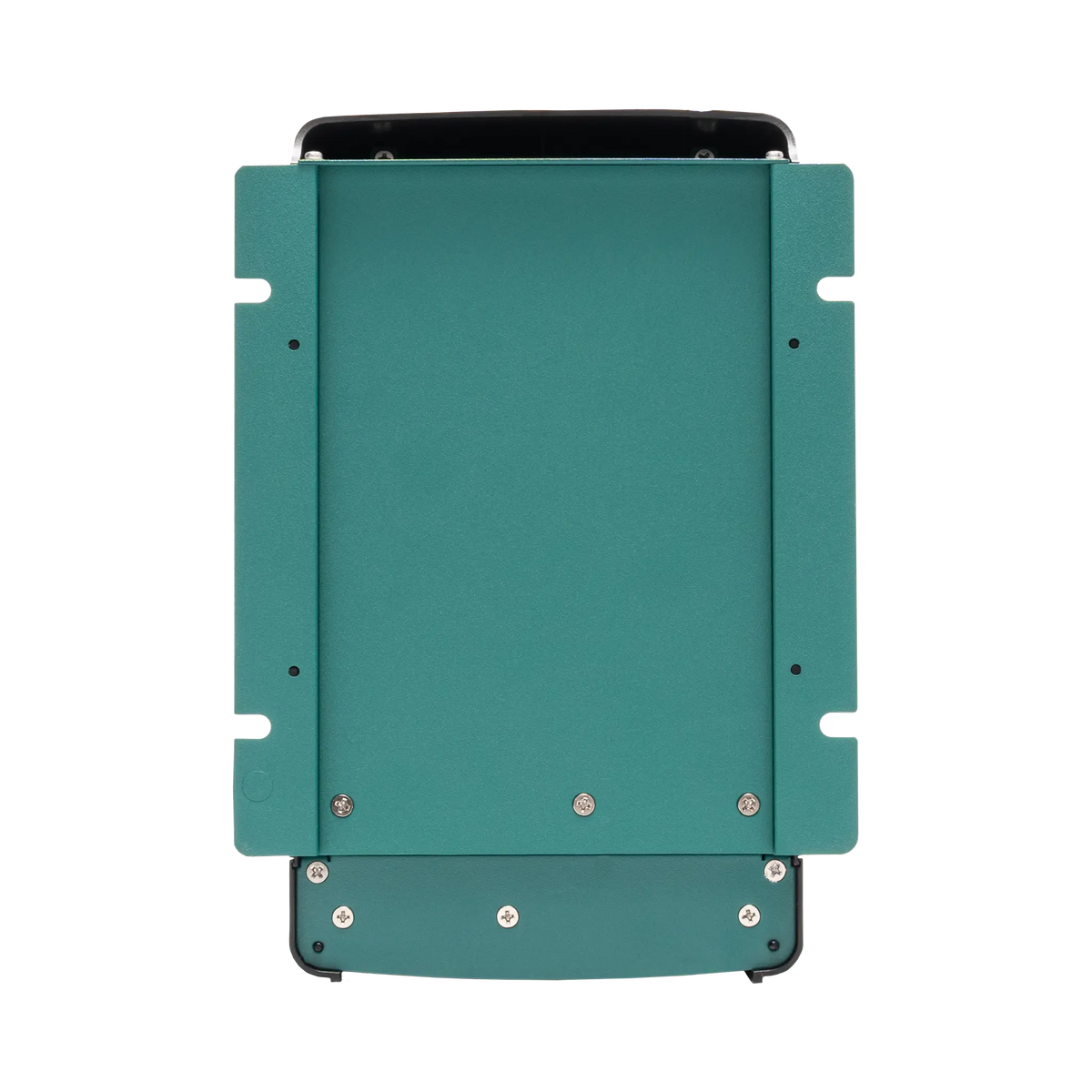 Enerdrive 40A 12V DCDC battery charger rear view with a green backplate and slotted mounting edges.