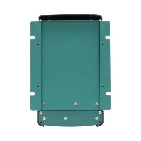 Enerdrive 40A 12V DCDC battery charger rear view with a green backplate and slotted mounting edges.