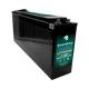 Enerdrive 100Ah 12V B-TEC slimline lithium battery in an angled view with a ribbed case and top terminals.
