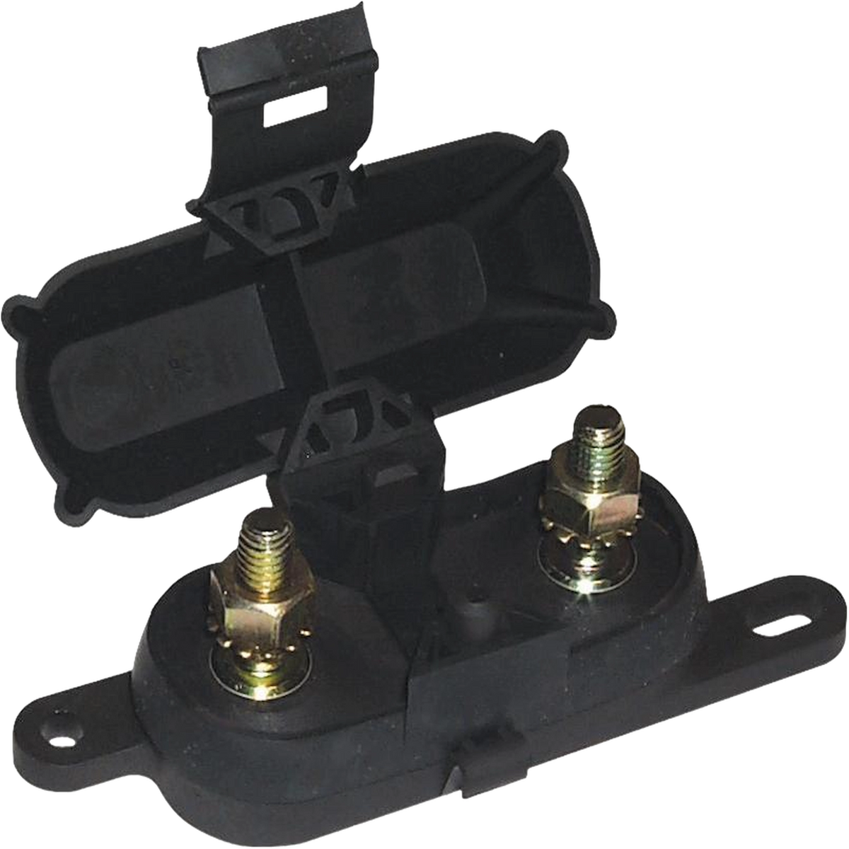 Enerdrive Bussman AMG/Mega Fuse Block open view with two metal terminal posts.