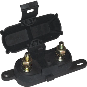 Enerdrive Bussman AMG/Mega Fuse Block open view with two metal terminal posts.