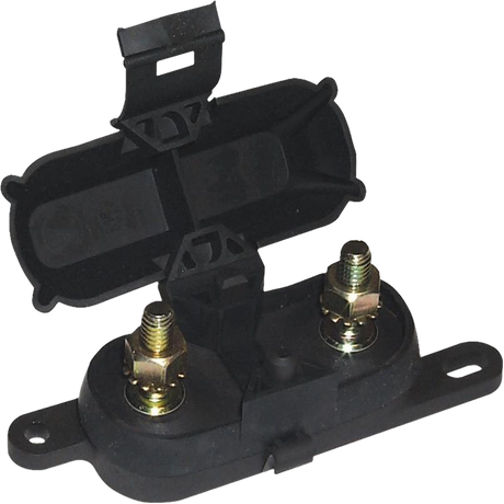 Enerdrive Bussman AMG/Mega Fuse Block open view with two metal terminal posts.