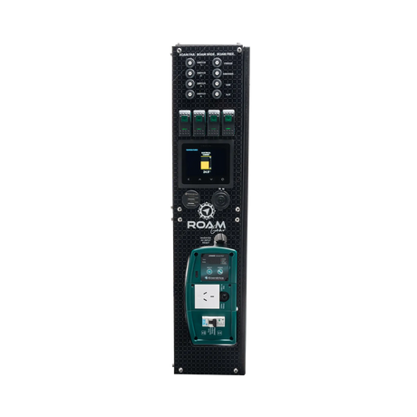 Enerdrive driver side Adventurer 03 panel with a yellow temperature gauge below four rocker switches.