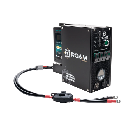 Enerdrive Explorer 01 driver side power system with positive and negative leads terminated with ring terminals.