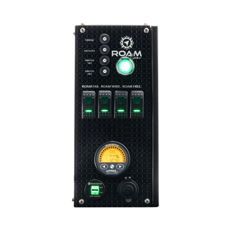 Enerdrive Explorer 01 front control panel with green illuminated switches and an orange ePRO PLUS display.