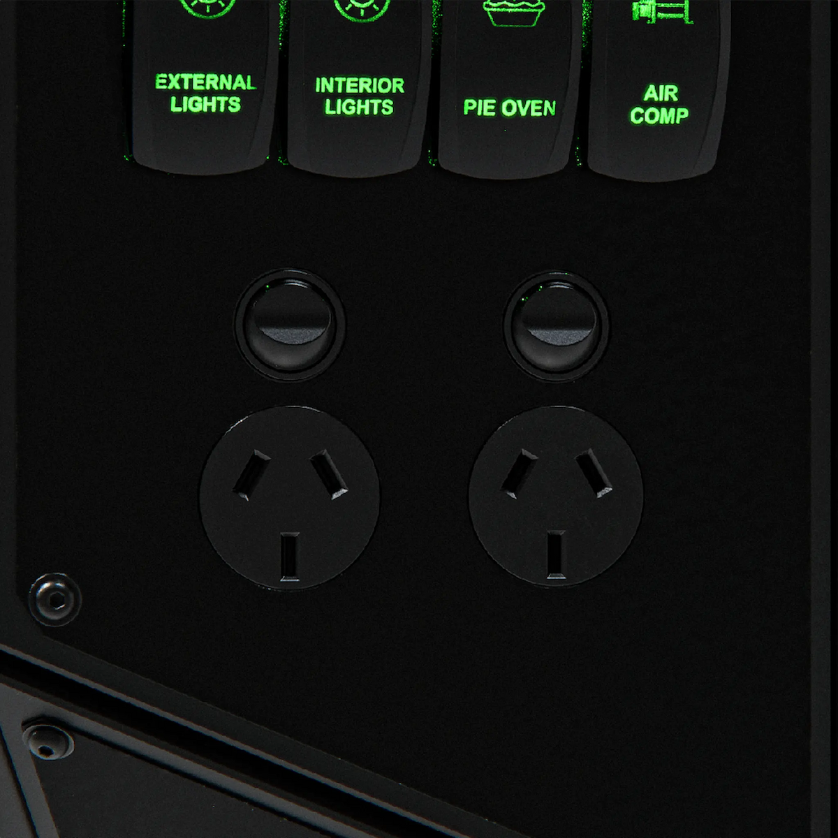 Enerdrive Driver Side Voyager Power System switch panel and power outlets.