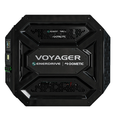 Enerdrive Driver Side Voyager Power System straight front view with Voyager logo.