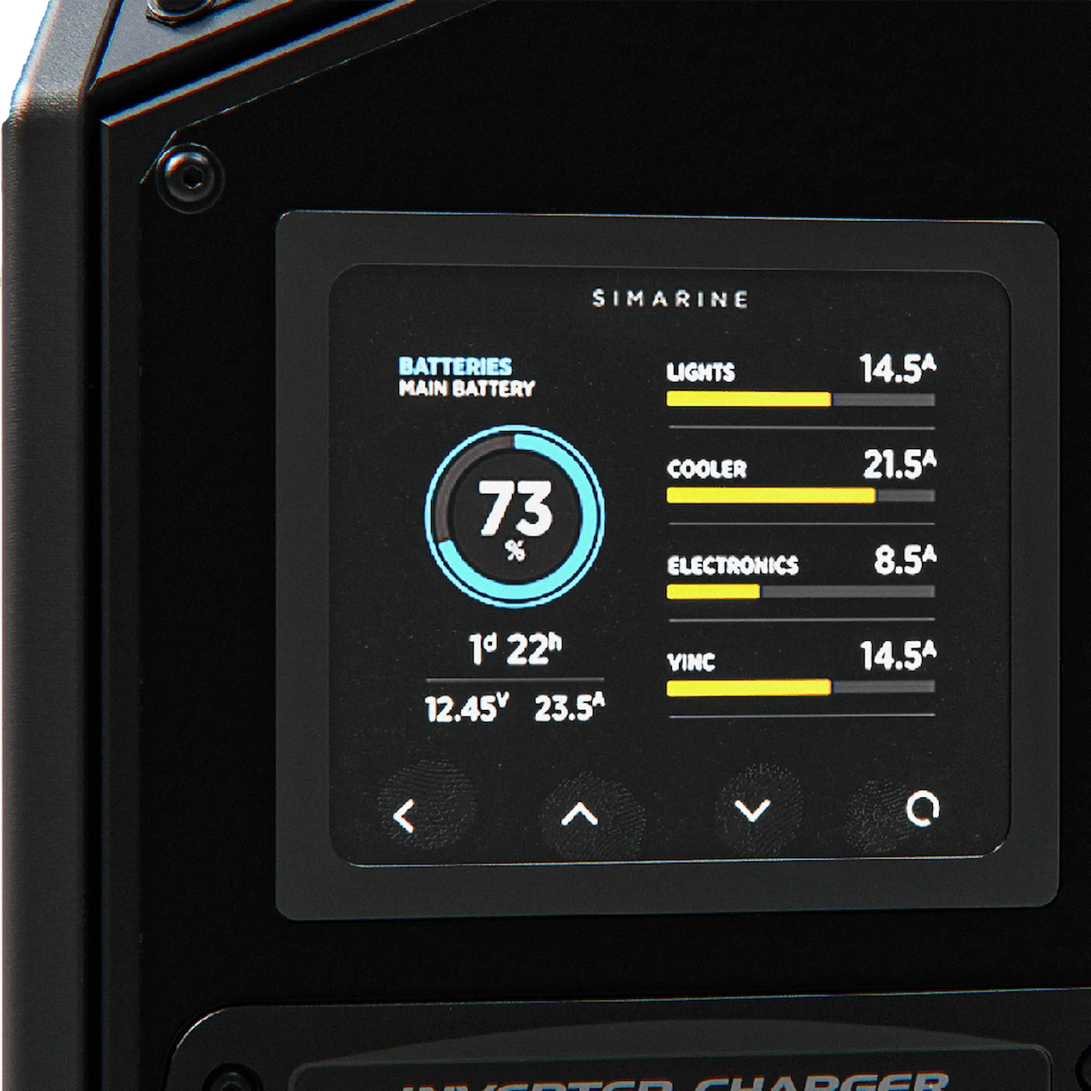Enerdrive Driver Side Voyager Power System Simarine screen close-up.