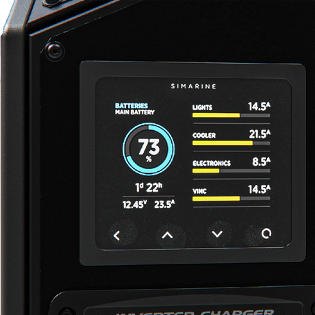 Enerdrive Driver Side Voyager Power System Simarine screen close-up.