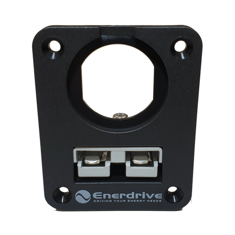 Enerdrive dual flush mount panel with a 50A Anderson plug below a single round socket hole.