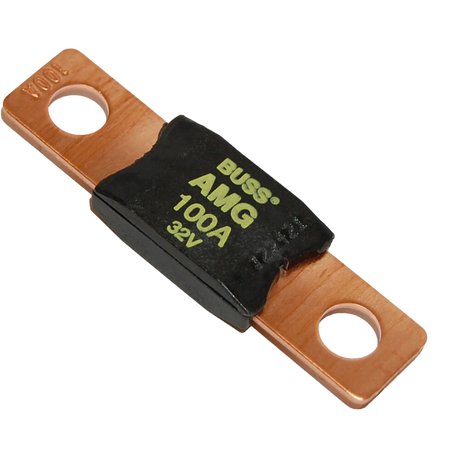 Enerdrive Individual 100A AMG/Mega Fuse angled view with copper terminals.
