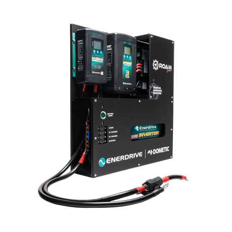 Enerdrive Adventurer 02 power system with positive and negative battery leads terminated with ring terminals.