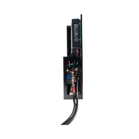 Enerdrive passenger side Adventurer 03 power system edge view with internal wiring and battery leads visible.