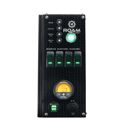Enerdrive Explorer 01 front control panel with green illuminated switches and an orange ePRO PLUS display.