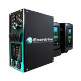 Enerdrive passenger side Traveller 02 power system angled view with two chargers behind the black enclosure.