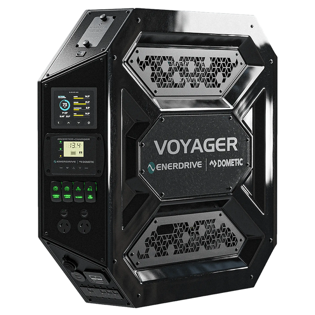 Enerdrive Passenger Side Voyager Power System front angle view with control panel.