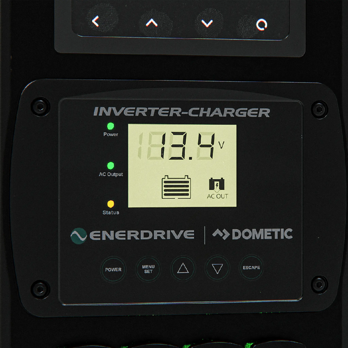 Enerdrive Passenger Side Voyager Power System inverter-charger display close-up.