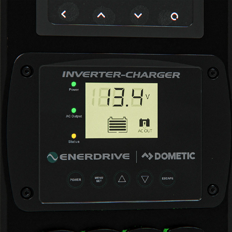 Enerdrive Passenger Side Voyager Power System inverter-charger display close-up.