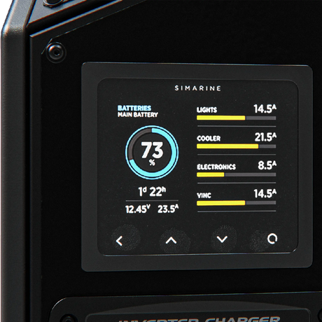 Enerdrive Passenger Side Voyager Power System Simarine screen close-up.