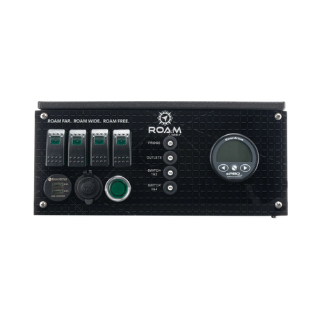 Enerdrive Explorer 01 roof mount power system with the horizontal display, switches and USB ports unlit.