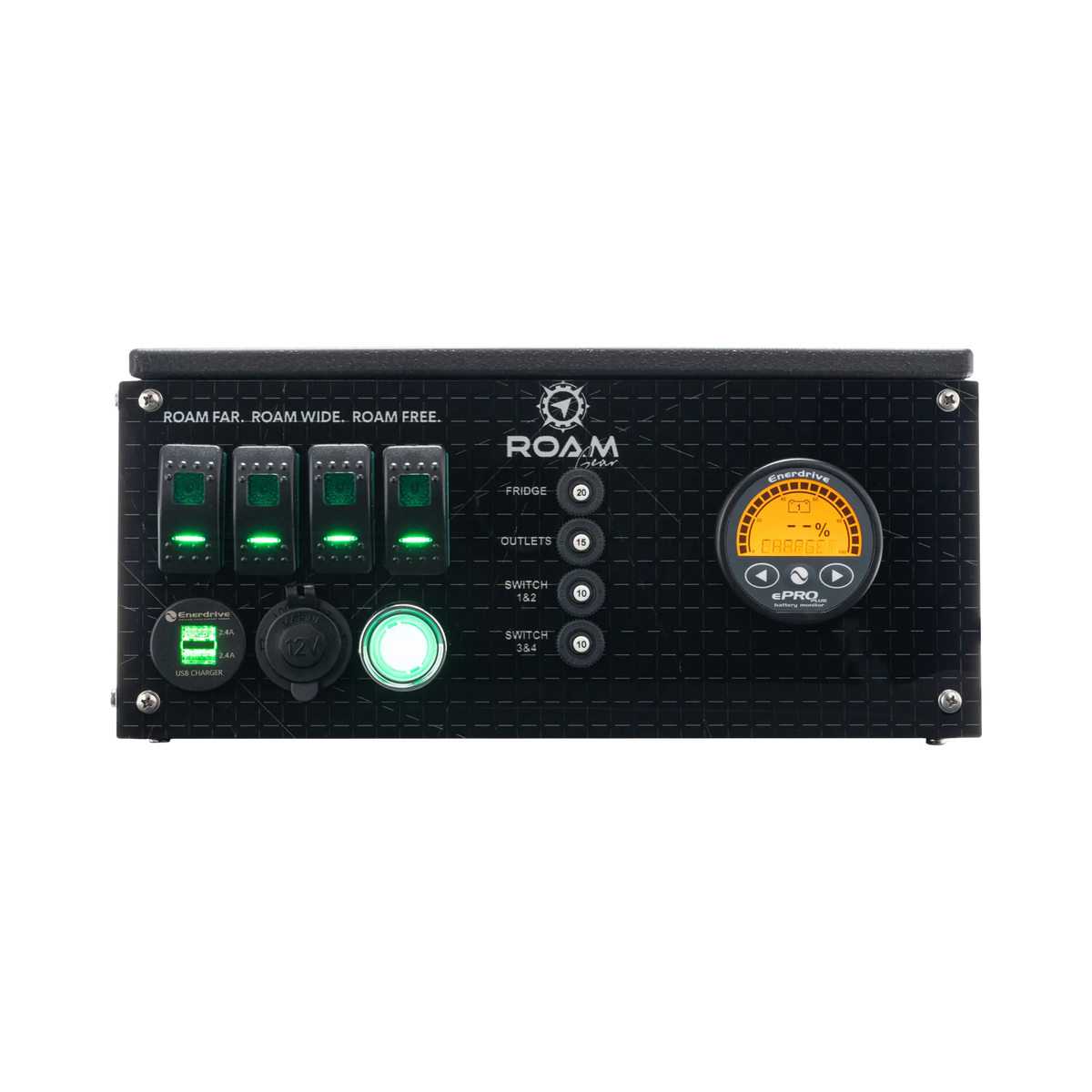 Enerdrive Explorer 01 roof mount power system with a horizontal control panel and illuminated ePRO PLUS display.