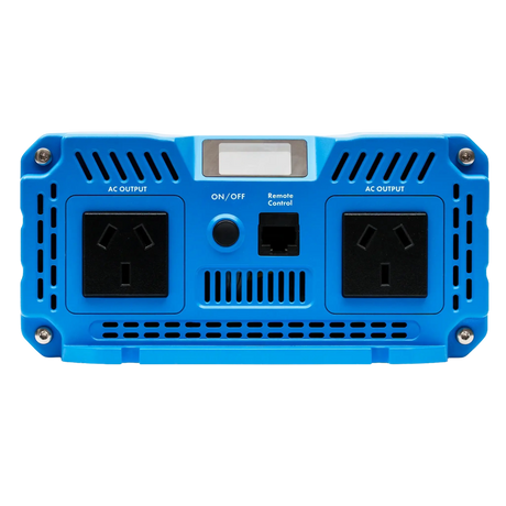 Hardkorr 1000W Pure Sine Wave Inverter - LS front panel with two AC outlets and remote control port.