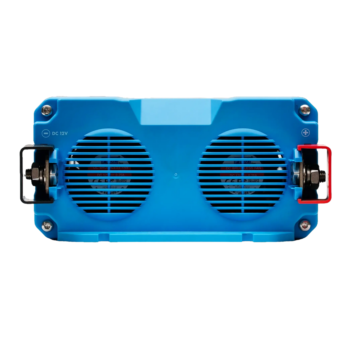 Hardkorr 1000W Pure Sine Wave Inverter - LS rear panel with twin cooling fans and battery terminals.
