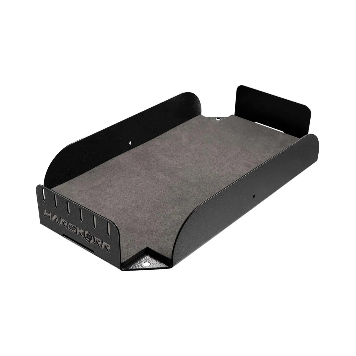 Hardkorr 100Ah lithium battery tray angled view showing the foam base, side walls and front retaining panel.