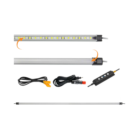 Hardkorr 100cm LED light bar kit with diffuser fitted and removed, plus a dimmer and power cables.