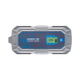 Hardkorr 10A 240V AC battery charger straight top view with LCD screen and blue button.