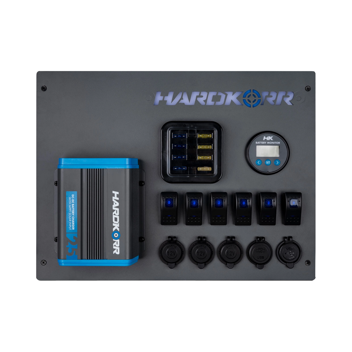 hardkorr-12v-control-hub-w-25a-dcdc-charger-front