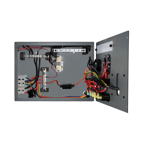 Interior of the Hardkorr 12V control hub with 40A DCDC charger.