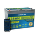 Hardkorr 135Ah 12V lithium battery beside a phone displaying the Bluetooth monitoring app.