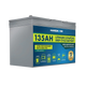 Hardkorr 135Ah 12V lithium battery front left view with a plain grey side and blue and yellow front label.